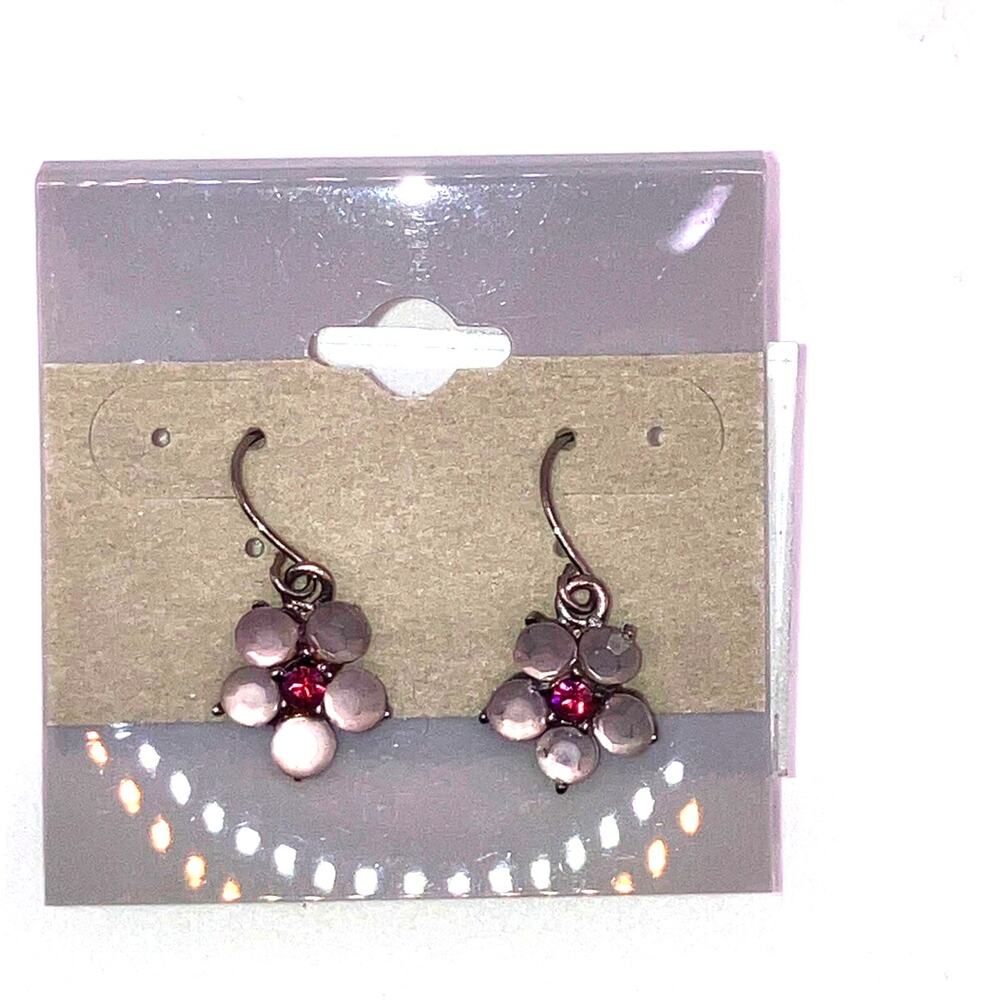 NWT! White Mother of Pearl Purple Rhinestone Daisies 2" Earrings!